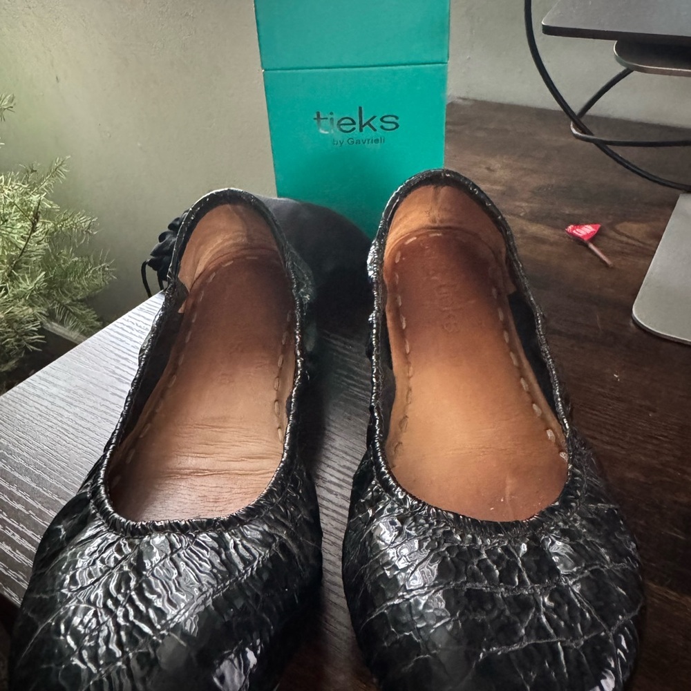 Tieks Textured Black Leather Flats